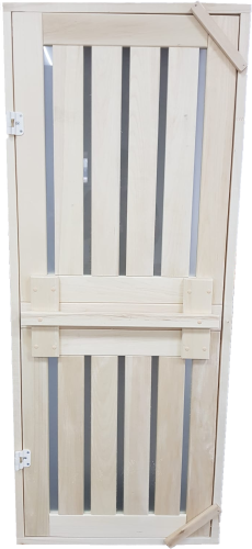 детальное фото дверь деревянная, со стеклом, осина, вертикальные линии, 2 петли 175*75 см, банный перец в интернет-магазине Дачный Эксперт