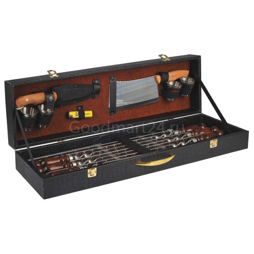 детальное фото набор шампуров узбекский с аксессуарами в чемодане элит средний в интернет-магазине Дачный Эксперт