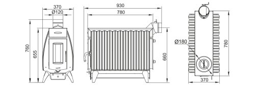 печь отопительно-варочная тмф огонь-батарея 11 дровяная антрацит-серый металлик