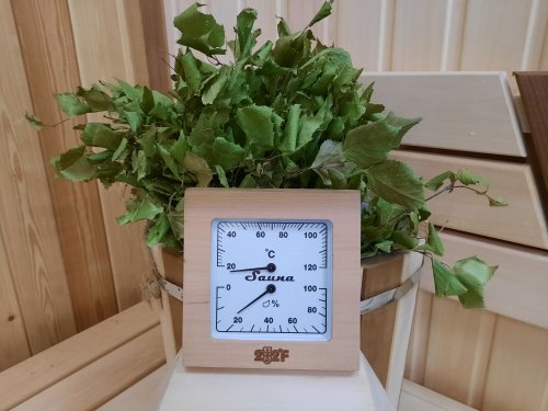 детальное фото термометр с гигрометром банная станция квадрат канадский кедр, th-11r, 212f, банный эксперт в интернет-магазине Дачный Эксперт