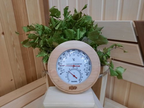 детальное фото термометр с гигрометром банная станция круг канадский кедр, th-10r, 212f, банный эксперт в интернет-магазине Дачный Эксперт